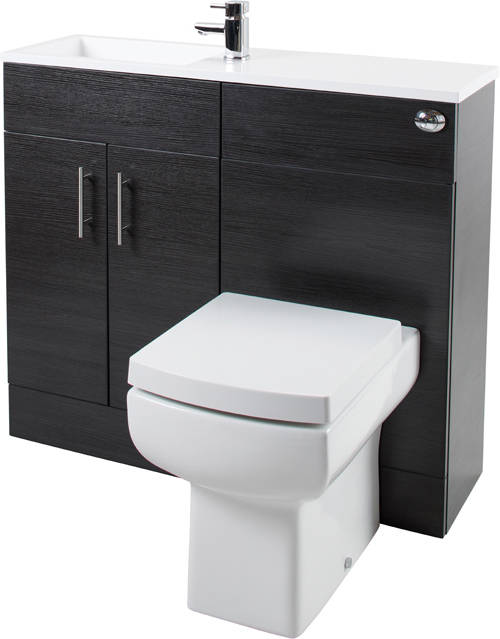 Example image of Italia Furniture Slimline Pack With Black Ash Vanity, BTW Unit & Basin (LH).