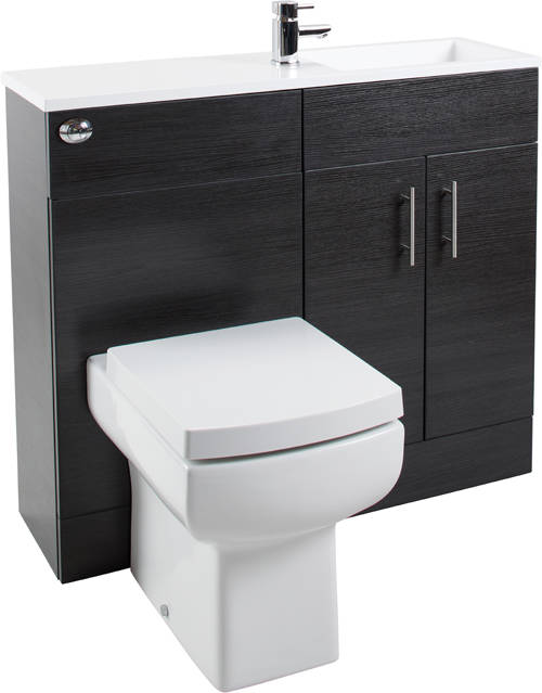 Example image of Italia Furniture Slimline Pack With Black Ash Vanity, BTW Unit & Basin (RH).