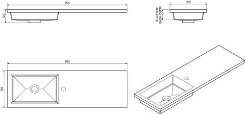 Technical image of Italia Furniture Slimline Pack With White Vanity, BTW Unit & Basin (LH).