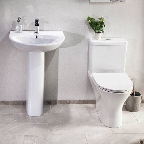 Larger image of Oxford Spek Bathroom Suite With Toilet, Slimline Seat, Basin & Full Pedestal.