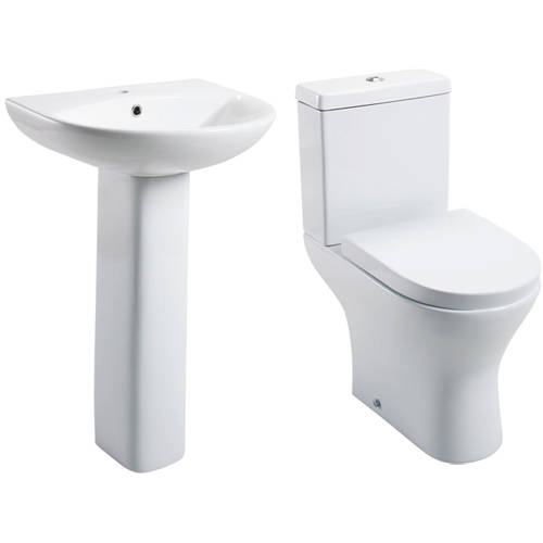 Larger image of Oxford Spek Bathroom Suite With Toilet, Wrapover Seat, Basin & Full Pedestal.
