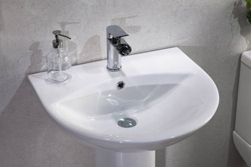 Example image of Oxford Spek Bathroom Suite With Corner Toilet, Seat, Basin & Full Pedestal.