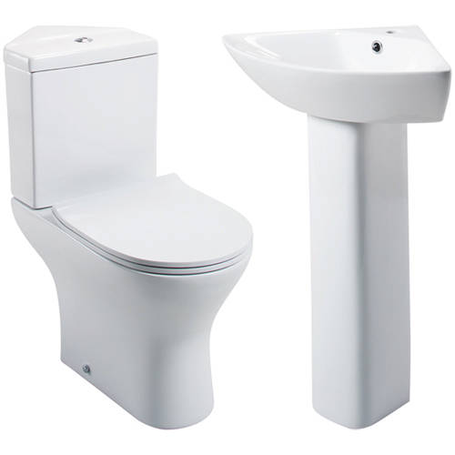 Larger image of Oxford Spek Bathroom Suite, Corner Toilet, Seat, Corner Basin & Pedestal.