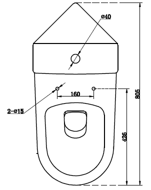Technical image of Oxford Spek Corner Toilet With Cistern & Slimline Seat (WRAS).