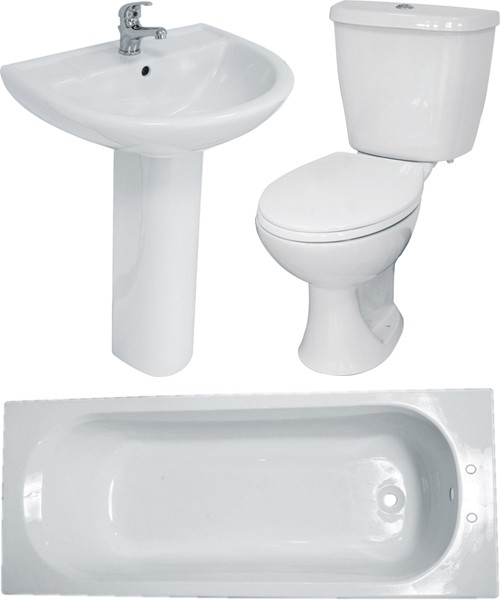 Larger image of Hydra Bathroom Suite With Toilet, Basin, Pedestal & Bath (2 Tap Hole Bath).