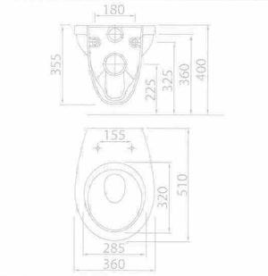 Technical image of Oxford Wall Hung Toilet Pan With Seat, Wall Frame, Concealed Cistern & Button.