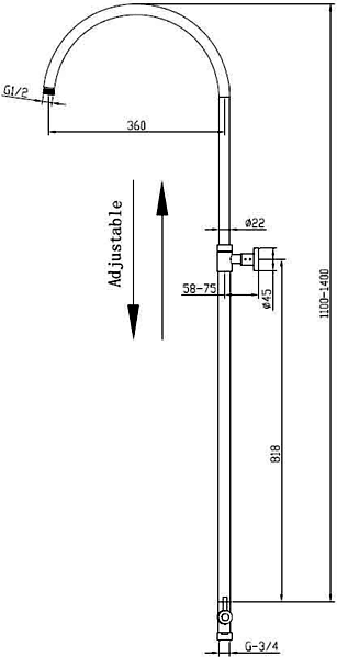 Technical image of Hydra Thermostatic Shower Set With Valve, Riser And Round Head.