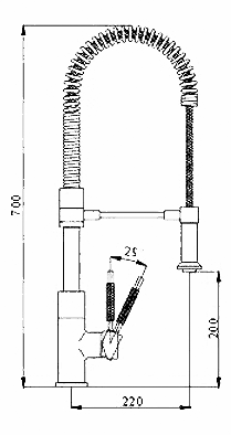 Technical image of Hydra Professional Single Lever Pre-Rinse Mixer Tap. 750mm High.