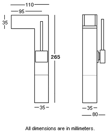 Technical image of Hydra High Rise Waterfall Mono Basin Mixer Tap.