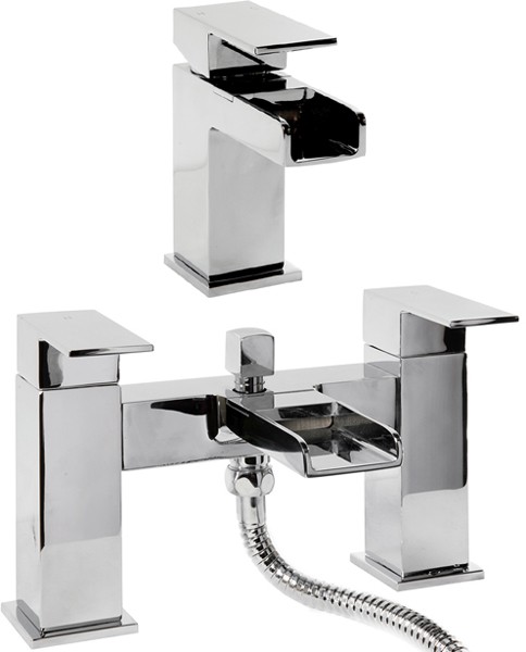 Larger image of Hydra Waterfall Waterfall Basin & Bath Shower Mixer Tap Set (Chrome).