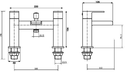 Technical image of Hydra Waterfall Waterfall Basin & Bath Shower Mixer Tap Set (Chrome).