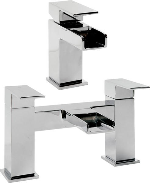 Larger image of Hydra Waterfall Waterfall basin & Bath Filler Tap Set (Chrome).