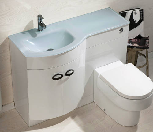Example image of Italia Furniture Vanity Unit Pack With BTW Unit & White Glass Basin (LH, White).