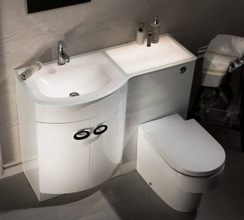 Example image of Italia Furniture Vanity Unit Pack With BTW Unit & White Glass Basin (LH, White).