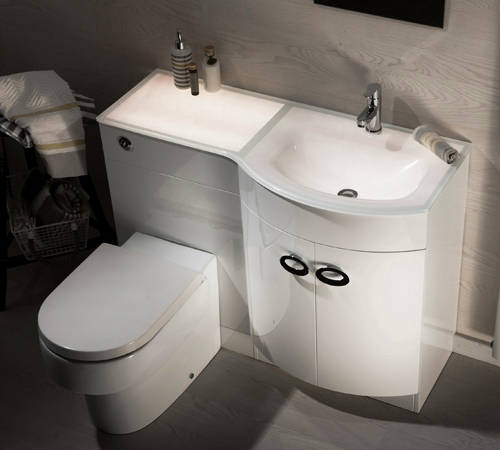 Example image of Italia Furniture Vanity Unit Pack With BTW Unit & White Glass Basin (RH, White).