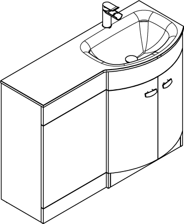 Technical image of Italia Furniture Vanity Unit Pack With BTW Unit & White Glass Basin (RH, White).