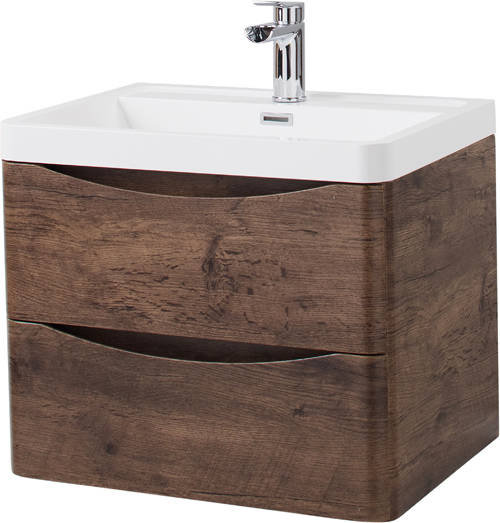 Example image of Italia Furniture 600mm Wall Mounted Vanity Unit With Basin (Chestnut).