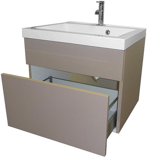 Example image of Hydra Wall Hung Vanity Unit With Drawer & Basin (Cappuccino), 600x500mm.