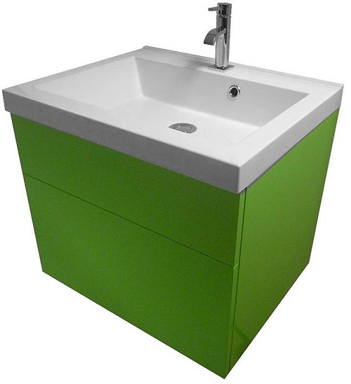 Larger image of Hydra Wall Hung Vanity Unit With Drawer & Basin (Green), 600x500mm.