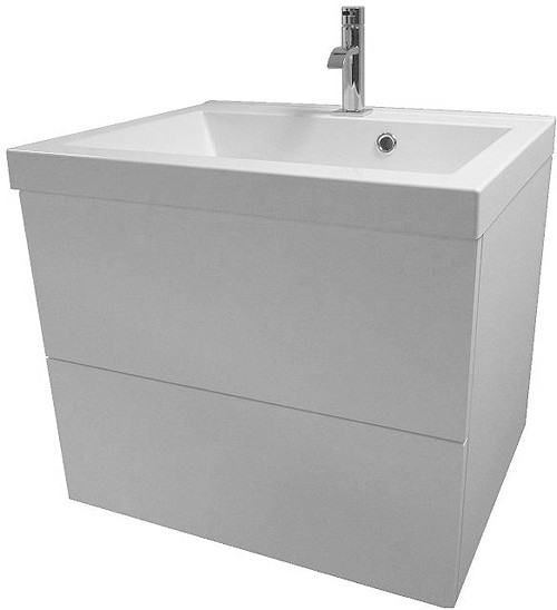 Larger image of Hydra Wall Hung Vanity Unit With Drawers & Basin (White), 600x500mm.