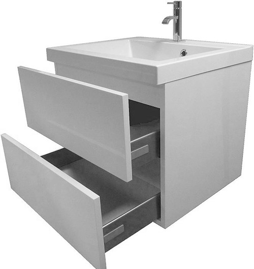 Example image of Hydra Wall Hung Vanity Unit With Drawers & Basin (White), 600x500mm.
