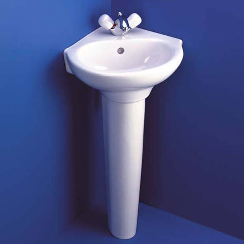 Larger image of Ideal Standard Studio 1 Tap Hole Corner Basin And Pedestal. 450mm.