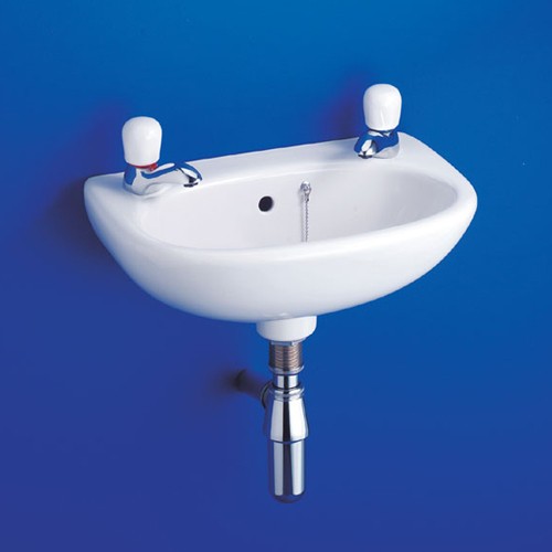 Example image of Ideal Standard Studio 2 Tap Hole Wall Hung Basin With Hangers. 355mm.