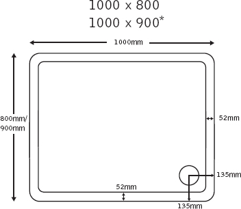 Technical image of JT40 Fusion Slimline Rectangular Shower Tray. 1000x900x40mm.