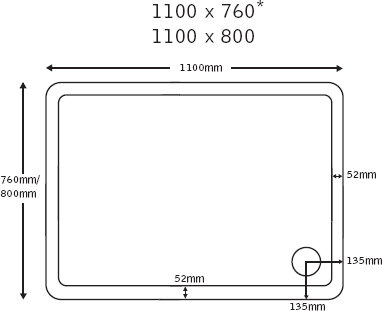 Technical image of JT40 Fusion Slimline Rectangular Shower Tray. 1100x800x40mm.