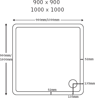 Technical image of JT40 Fusion Slimline Square Shower Tray. 900x900x40mm.