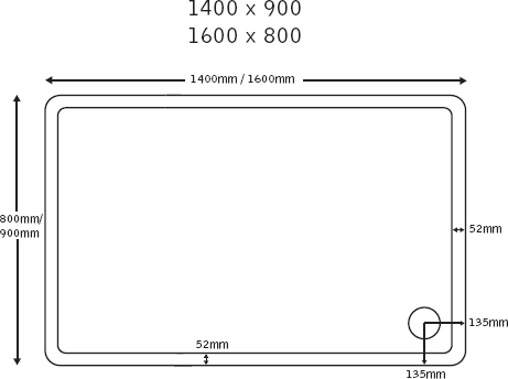 Technical image of JT40 Fusion Slimline Matt Rectangular Shower Tray. 1400x900x40mm.