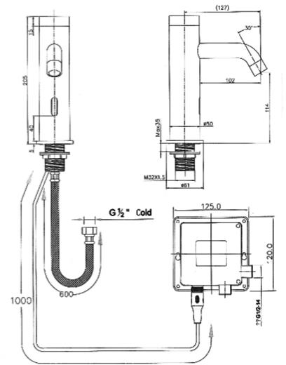 Technical image of JTP Sensor 1 x Sensor Basin Tap (Chrome, Mains/Battery).