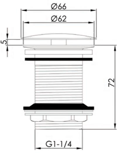 Technical image of JTP Vos Click Clack Basin Waste (Un-Slotted, Brushed Brass)