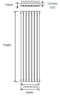 Technical image of Kartell K-RAD Aspen Radiator 250W x 1800H mm (Double, Stainless Steel).