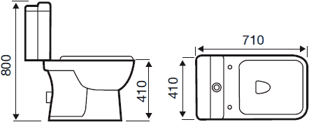Technical image of Hydra Elizabeth Toilet With Push Flush Cistern & Soft Close Seat.
