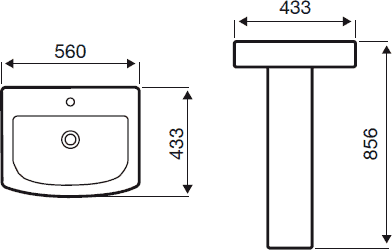 Technical image of Hydra Modern Suite With Toilet Pan, Cistern, Seat, Basin & Pedestal.