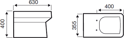 Technical image of Hydra Square Back To Wall Toilet Pan With Soft Close Seat.