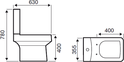 Technical image of Hydra Square Toilet With Cistern & Soft Close Seat.