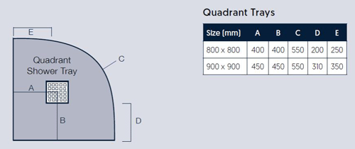 Technical image of Slate Trays Quadrant Shower Tray & Chrome Waste 800mm (White).