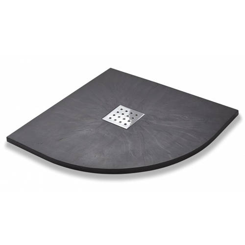 Larger image of Slate Trays Quadrant Shower Tray & Chrome Waste 900mm (Graphite).