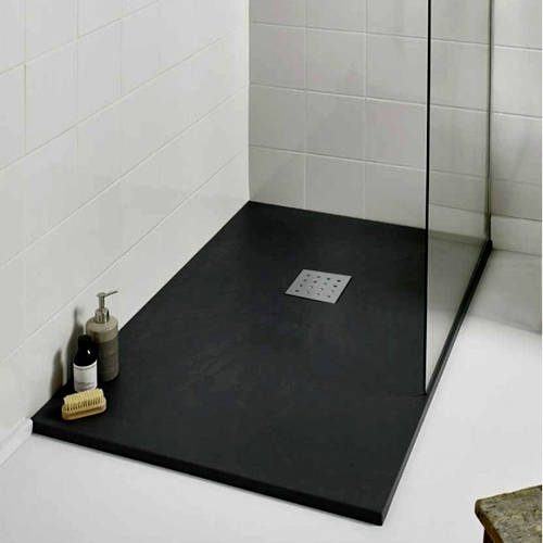Example image of Slate Trays Rectangular Shower Tray & Chrome Waste 1200x800 (Black).