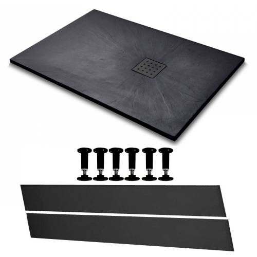 Larger image of Slate Trays Rectangular Easy Plumb Shower Tray & Waste 1200x900 (Black).