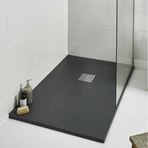 Example image of Slate Trays Rectangular Shower Tray & Chrome Waste 1200x900 (Graphite).
