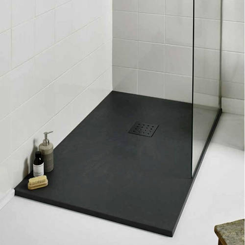 Example image of Slate Trays Rectangular Shower Tray & Graphite Waste 1400x900 (Black).