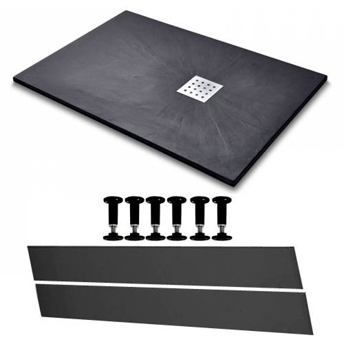 Larger image of Slate Trays Rectangular Easy Plumb Shower Tray & Waste 1400x900 (Black).