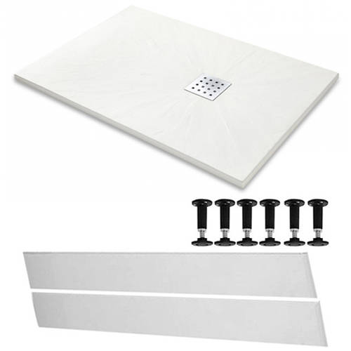 Larger image of Slate Trays Rectangular Easy Plumb Shower Tray & Waste 1400x900 (White).