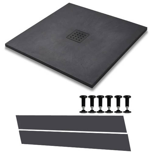 Larger image of Slate Trays Easy Plumb Square Shower Tray & Waste 800x800 (Graphite).