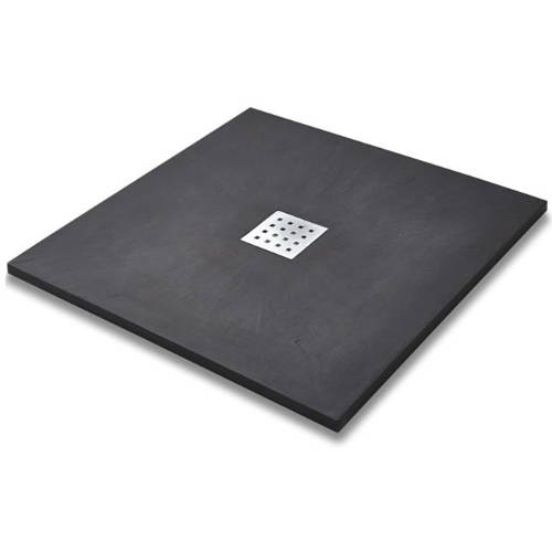 Larger image of Slate Trays Square Shower Tray & Chrome Waste 800x800 (Graphite).