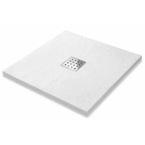 Larger image of Slate Trays Square Shower Tray & Chrome Waste 900x900 (White).