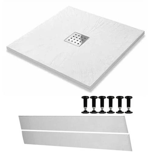 Larger image of Slate Trays Easy Plumb Square Shower Tray & Waste 900x900 (White).